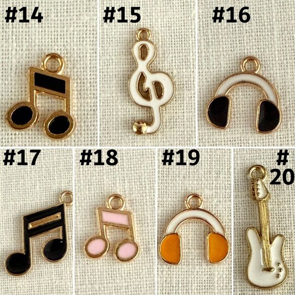 Set of 7 Gold Music Charms Guitar Enamel Jewelry Making Scrapbooking DIY Crafts - Picture 1 of 8